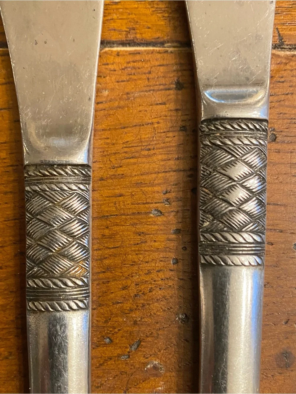 VTG National Stainless Basket Weave Crosshatch Dinner Knives MCM Korea set of 4 - Picture 3 of 5